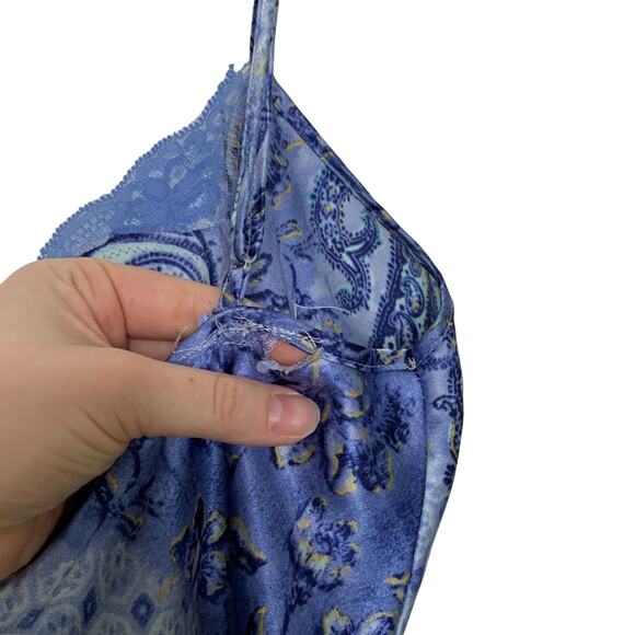Delicates Paisley Floral Purple Blue Silky Nightgown Slip Dress Lingerie Medium - Picture 4 of 6